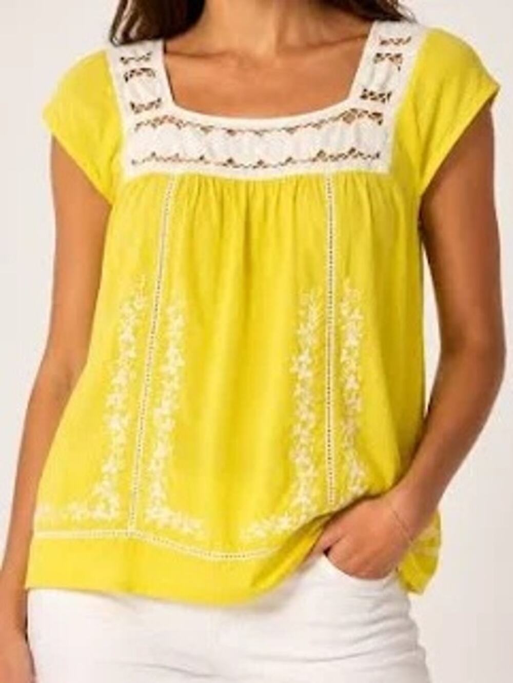 Anthropologie Delicate Peasant Blouse Yellow Embroidered Feminine Womens 2